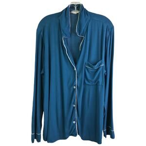 Eberjey Gisele Pajama Shirt Women M Blue Cotton Stretch Button Down Long Sleeves
